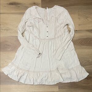 Free People Cream Long Sleeve Dress with Lace Details